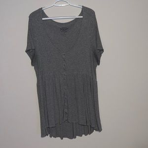 Grey Ribbed High Low Babydoll Top w/ Button Detail